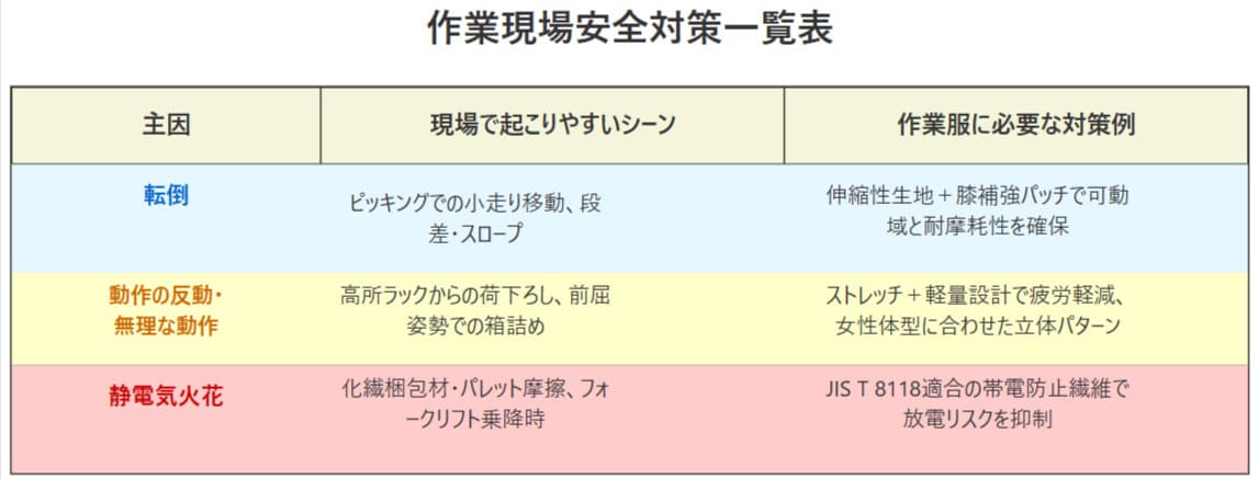 作業現場安全対策一覧をまとめた図表